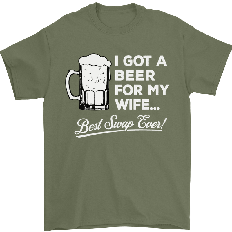 A Beer for My Wife Funny Alcohol BBQ Mens T-Shirt Cotton Gildan Military Green