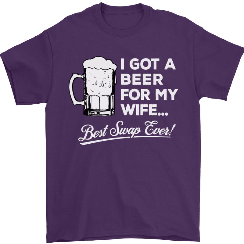 A Beer for My Wife Funny Alcohol BBQ Mens T-Shirt Cotton Gildan Purple
