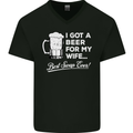 A Beer for My Wife Funny Alcohol BBQ Mens V-Neck Cotton T-Shirt Black