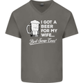 A Beer for My Wife Funny Alcohol BBQ Mens V-Neck Cotton T-Shirt Charcoal
