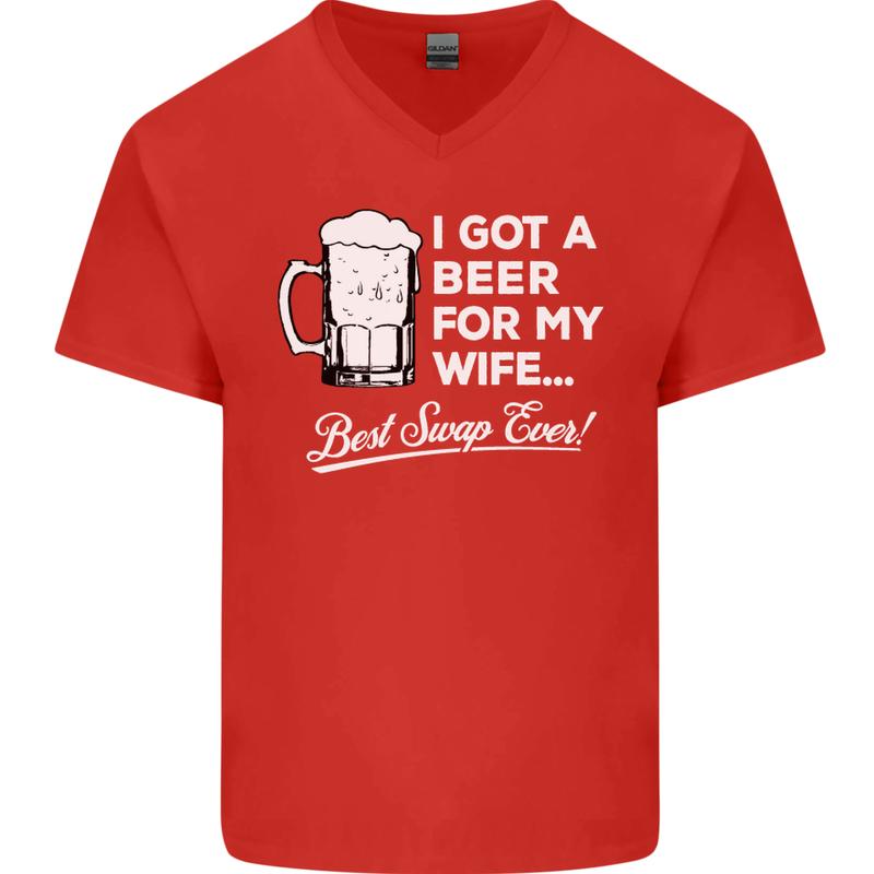 A Beer for My Wife Funny Alcohol BBQ Mens V-Neck Cotton T-Shirt Red