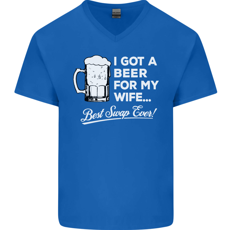 A Beer for My Wife Funny Alcohol BBQ Mens V-Neck Cotton T-Shirt Royal Blue
