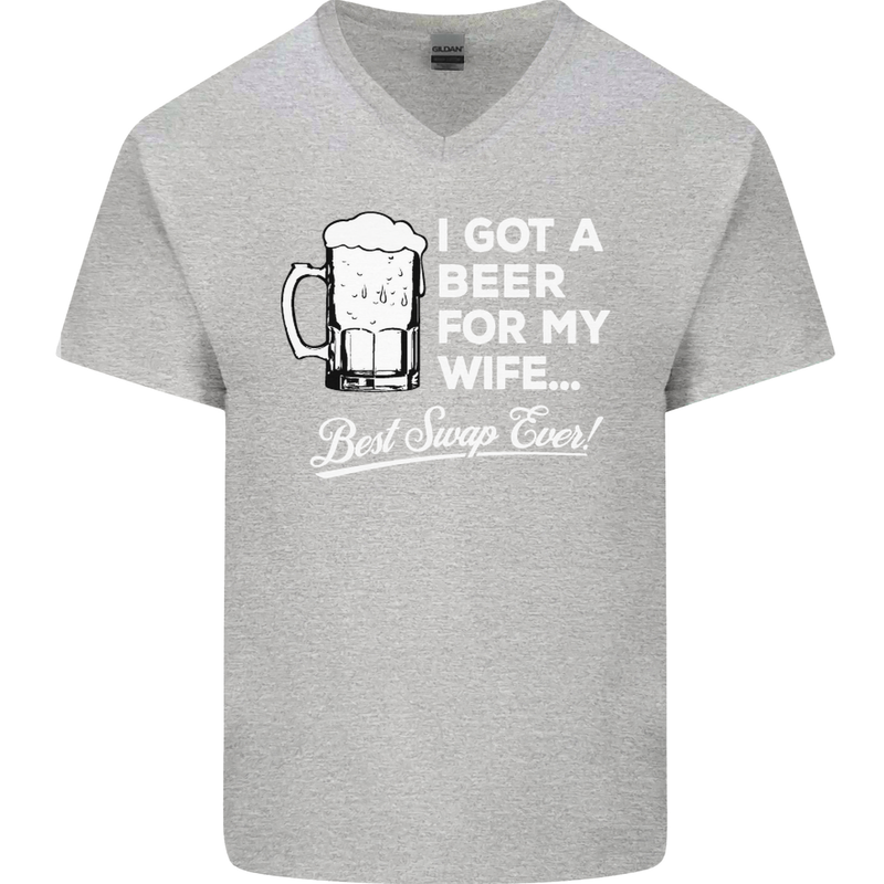 A Beer for My Wife Funny Alcohol BBQ Mens V-Neck Cotton T-Shirt Sports Grey