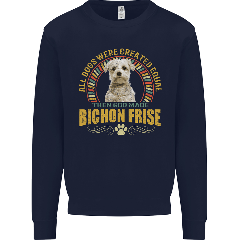 A Bichon Frise Dog Kids Sweatshirt Jumper Navy Blue
