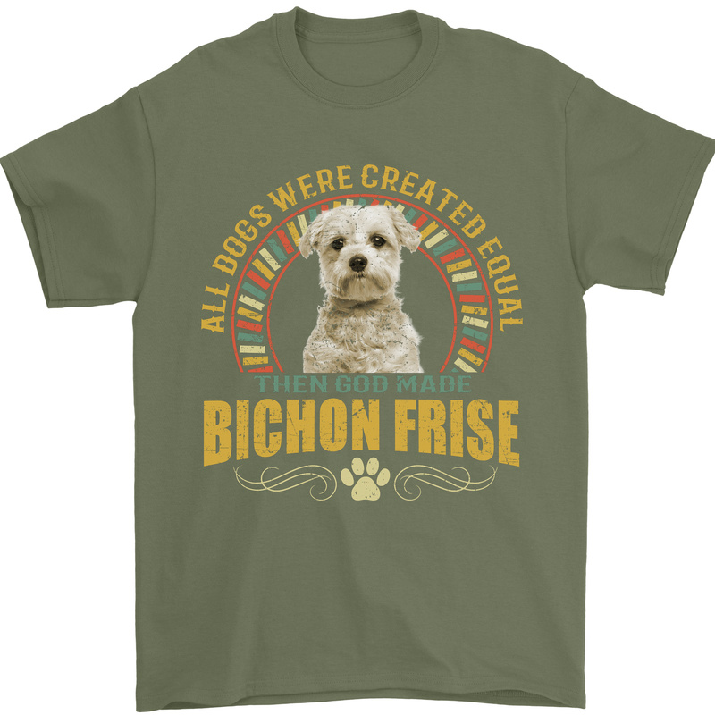 A Bichon Frise Dog Mens T-Shirt 100% Cotton Military Green