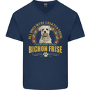 A Bichon Frise Dog Mens V-Neck Cotton T-Shirt Navy Blue