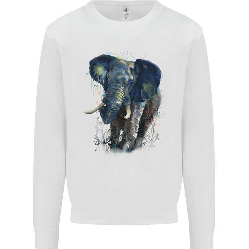 A Big Elephant Watercolour Kids Sweatshirt Jumper White