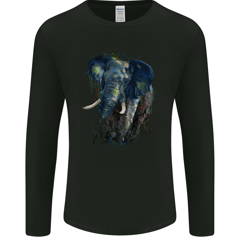 A Big Elephant Watercolour Mens Long Sleeve T-Shirt Black