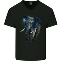 A Big Elephant Watercolour Mens V-Neck Cotton T-Shirt Black