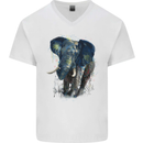 A Big Elephant Watercolour Mens V-Neck Cotton T-Shirt White