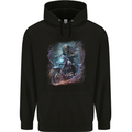 A Biker Skeleton on a Motorcycle Skull Mens 80% Cotton Hoodie Black
