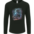 A Biker Skeleton on a Motorcycle Skull Mens Long Sleeve T-Shirt Black