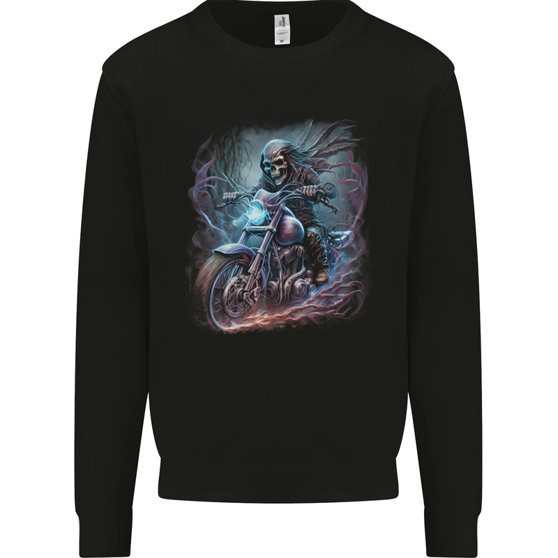A Biker Skeleton on a Motorcycle Skull Mens Sweatshirt Jumper Black