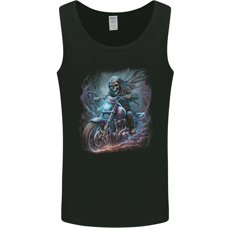 A Biker Skeleton on a Motorcycle Skull Mens Vest Tank Top Black