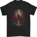A Bird With a Gothic Vase and Roses Mens T-Shirt 100% Cotton Black