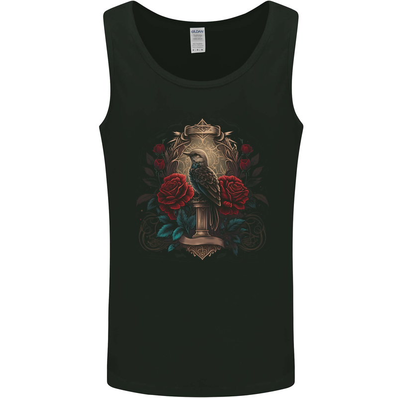 A Bird With a Gothic Vase and Roses Mens Vest Tank Top Black