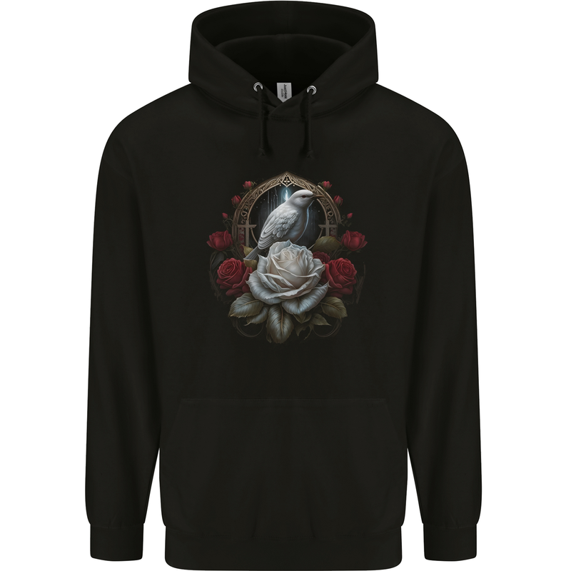 A Bird and Rose in Front of a Gothic Mirror Childrens Kids Hoodie Black