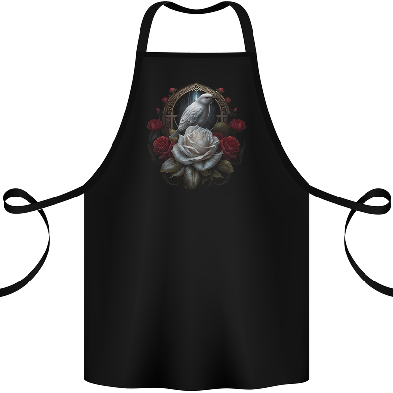 A Bird and Rose in Front of a Gothic Mirror Cotton Apron 100% Organic Black