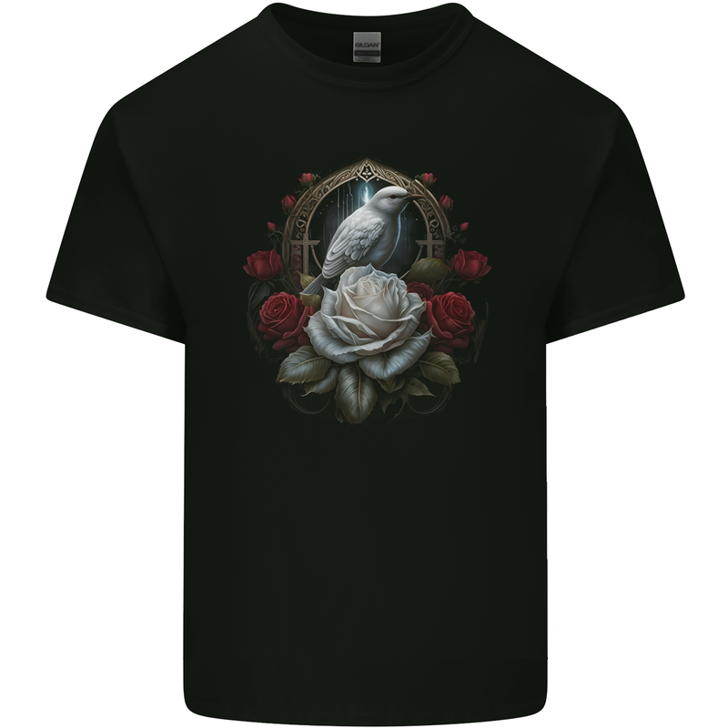 A Bird and Rose in Front of a Gothic Mirror Kids T-Shirt Childrens Black