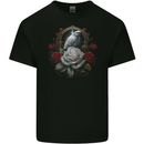 A Bird and Rose in Front of a Gothic Mirror Mens Cotton T-Shirt Tee Top BLACK