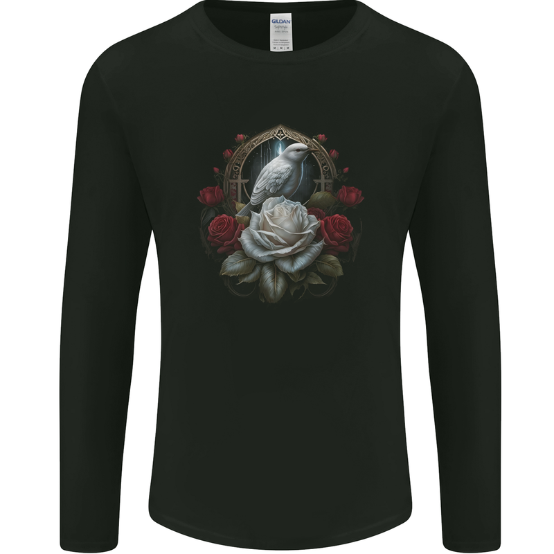 A Bird and Rose in Front of a Gothic Mirror Mens Long Sleeve T-Shirt Black