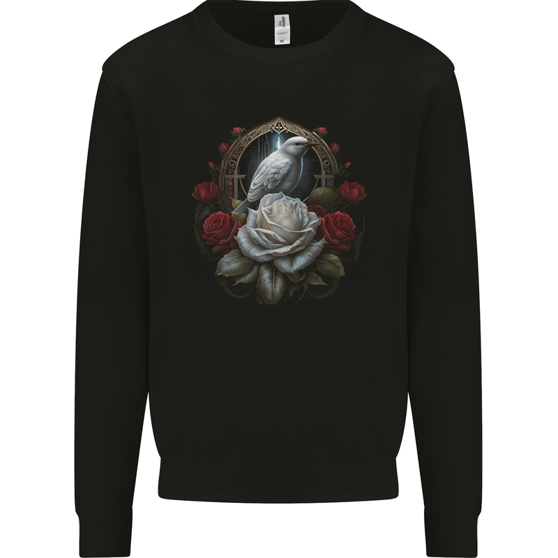 A Bird and Rose in Front of a Gothic Mirror Mens Sweatshirt Jumper Black