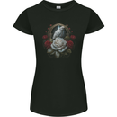 A Bird and Rose in Front of a Gothic Mirror Womens Petite Cut T-Shirt Black