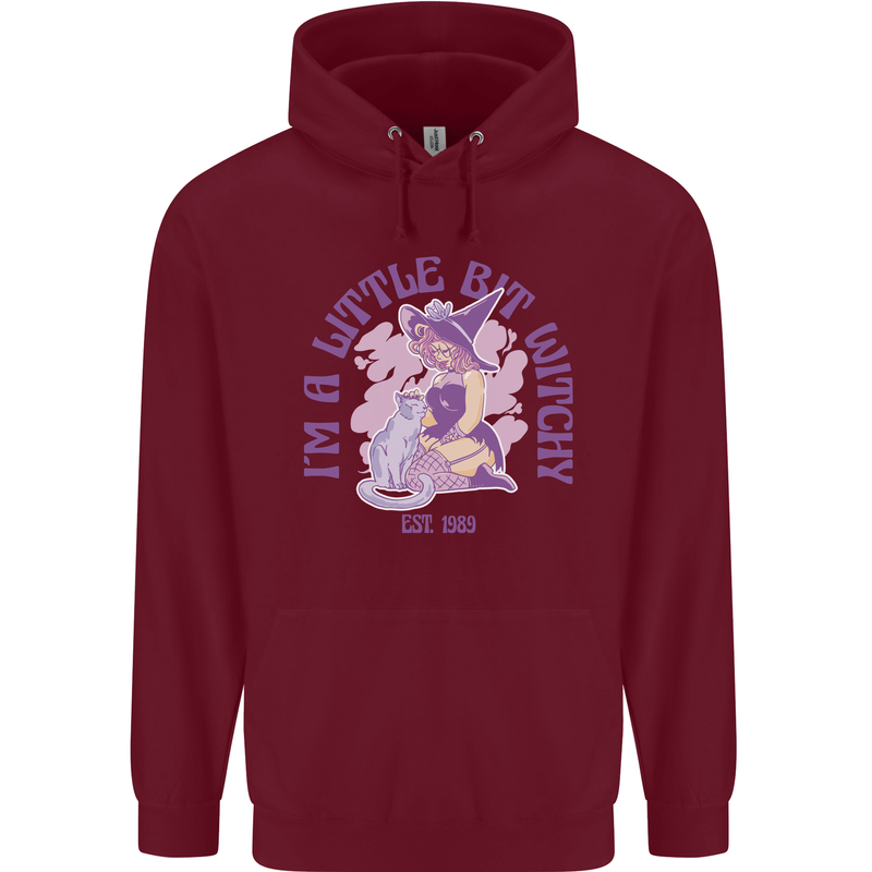 A Bit Witchy Funny Halloween Cat  Witch Childrens Kids Hoodie Maroon