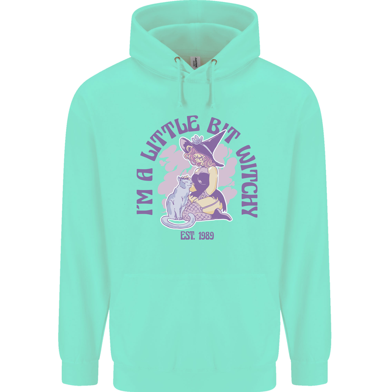 A Bit Witchy Funny Halloween Cat  Witch Childrens Kids Hoodie Peppermint