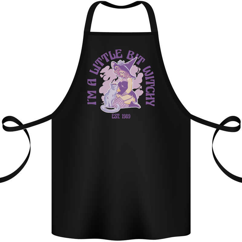 A Bit Witchy Funny Halloween Cat  Witch Cotton Apron 100% Organic Black