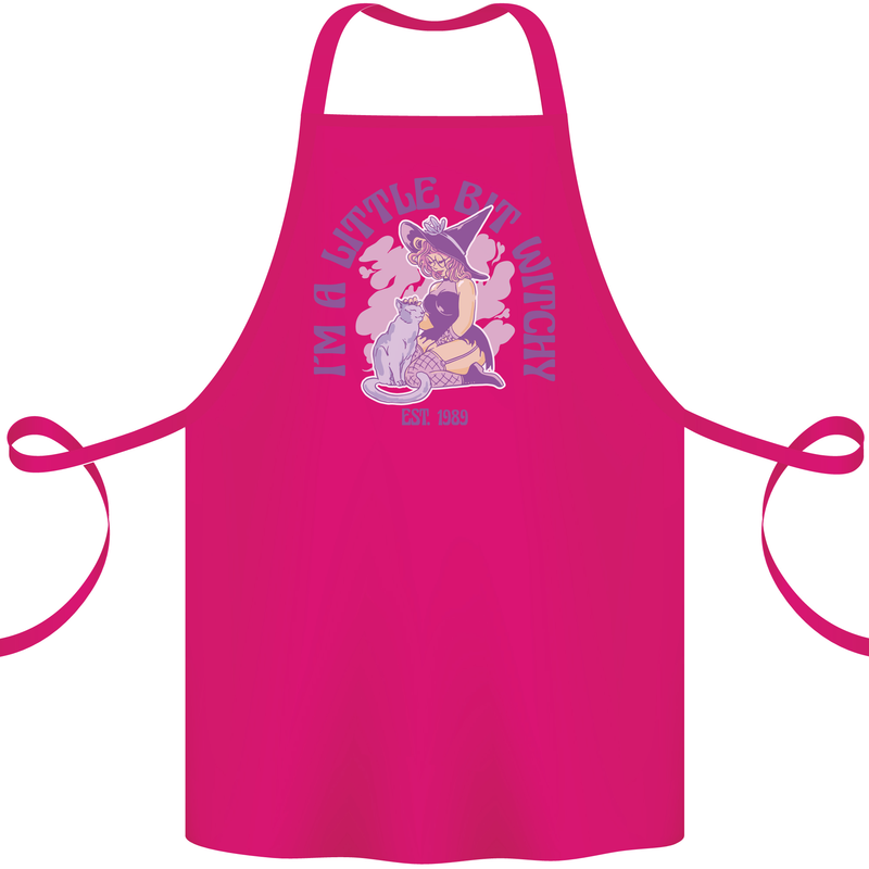 A Bit Witchy Funny Halloween Cat  Witch Cotton Apron 100% Organic Pink