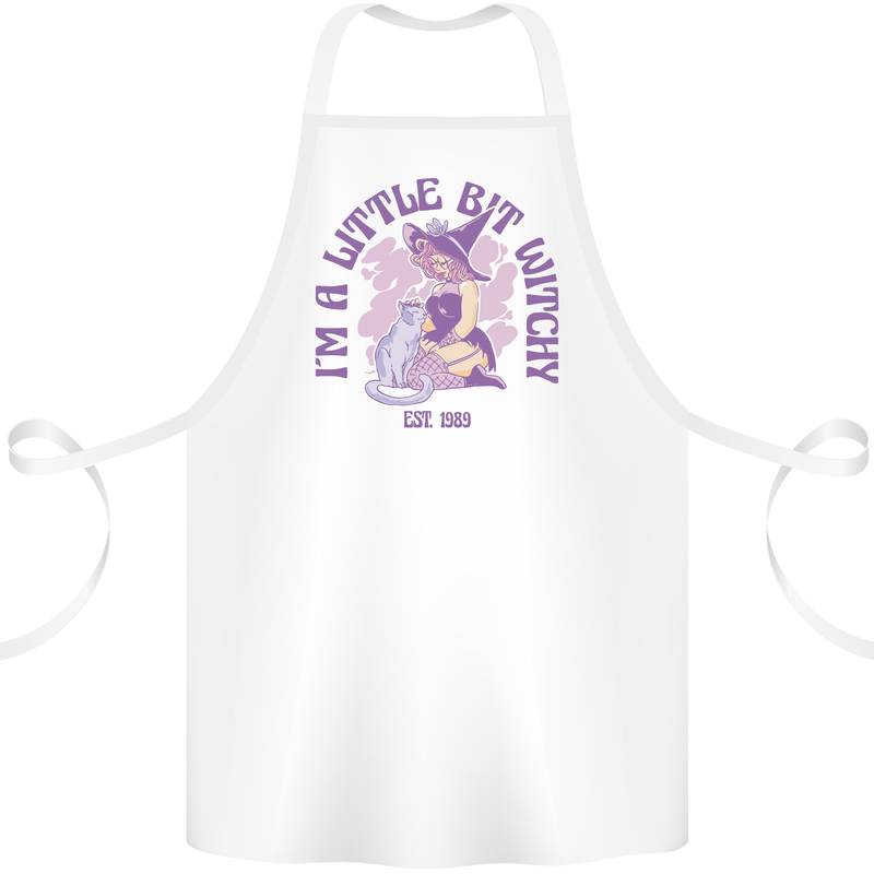 A Bit Witchy Funny Halloween Cat  Witch Cotton Apron 100% Organic White
