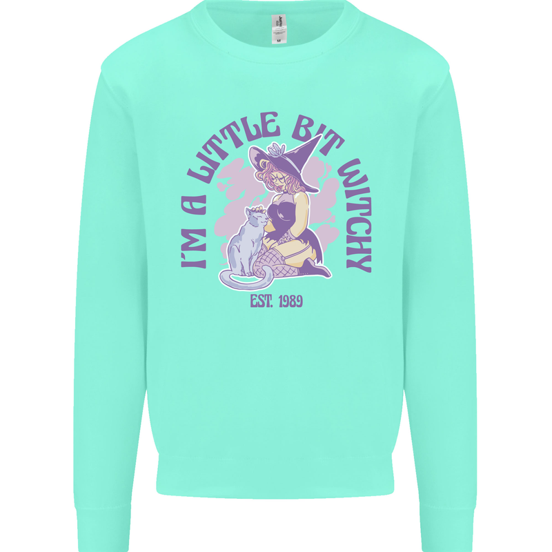 A Bit Witchy Funny Halloween Cat  Witch Kids Sweatshirt Jumper Peppermint
