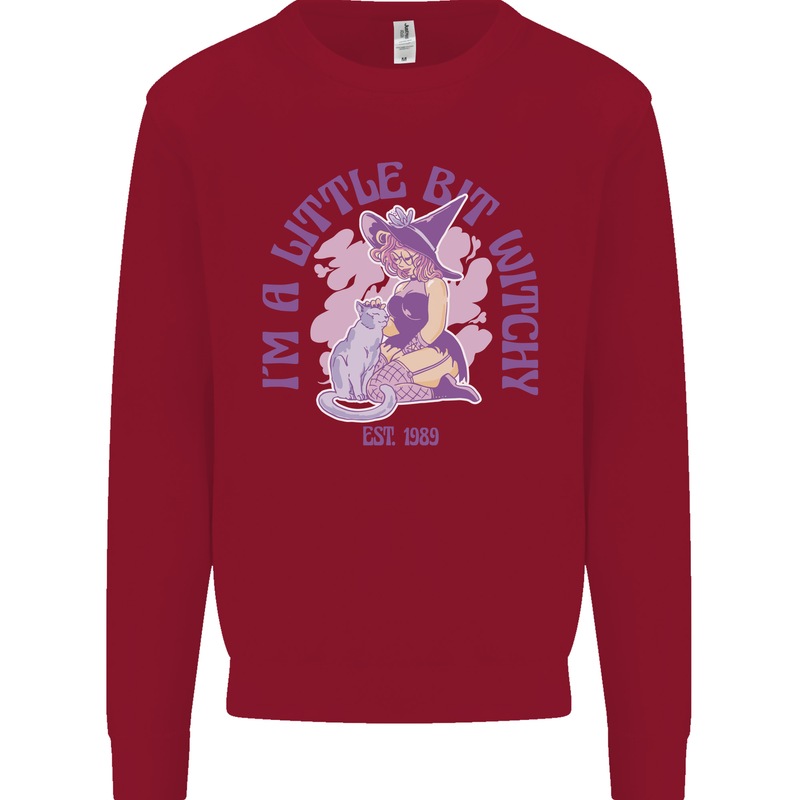 A Bit Witchy Funny Halloween Cat  Witch Kids Sweatshirt Jumper Red