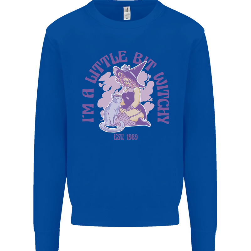 A Bit Witchy Funny Halloween Cat  Witch Kids Sweatshirt Jumper Royal Blue