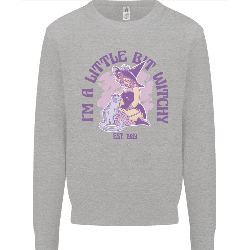 A Bit Witchy Funny Halloween Cat  Witch Kids Sweatshirt Jumper Sports Grey
