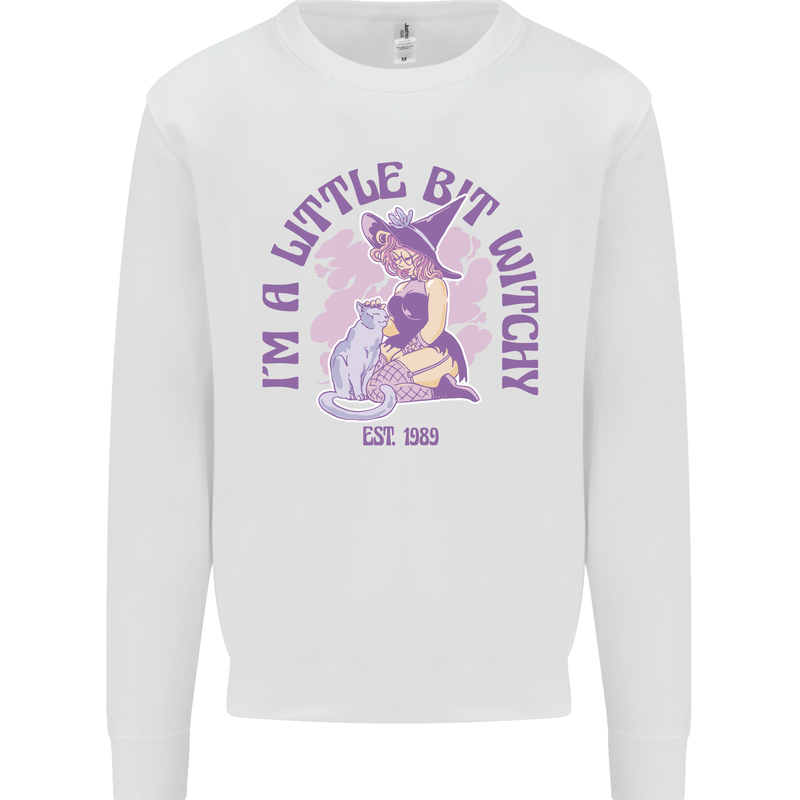 A Bit Witchy Funny Halloween Cat  Witch Kids Sweatshirt Jumper White