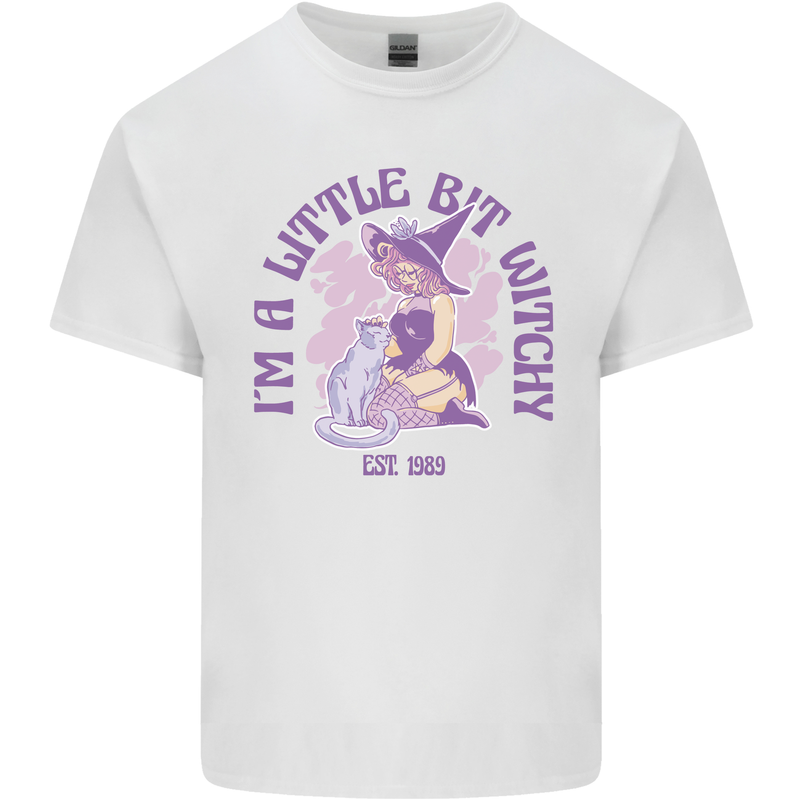 A Bit Witchy Funny Halloween Cat  Witch Kids T-Shirt Childrens White