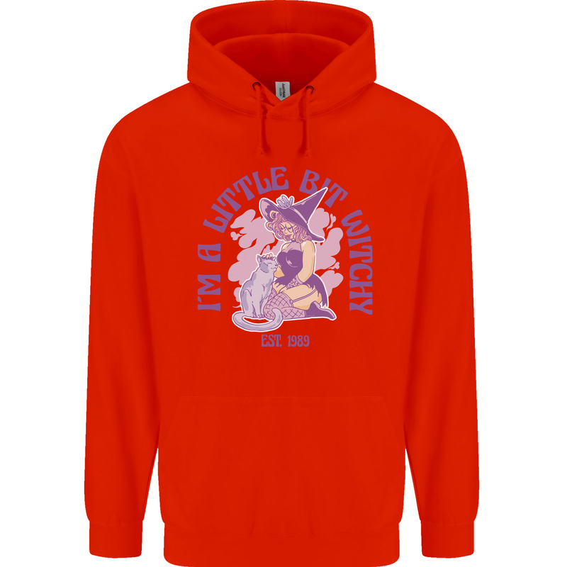 A Bit Witchy Funny Halloween Cat  Witch Mens 80% Cotton Hoodie Bright Red