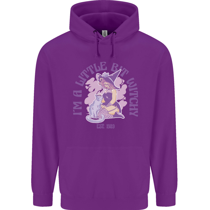 A Bit Witchy Funny Halloween Cat  Witch Mens 80% Cotton Hoodie Purple