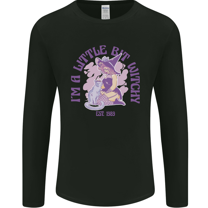 A Bit Witchy Funny Halloween Cat  Witch Mens Long Sleeve T-Shirt Black