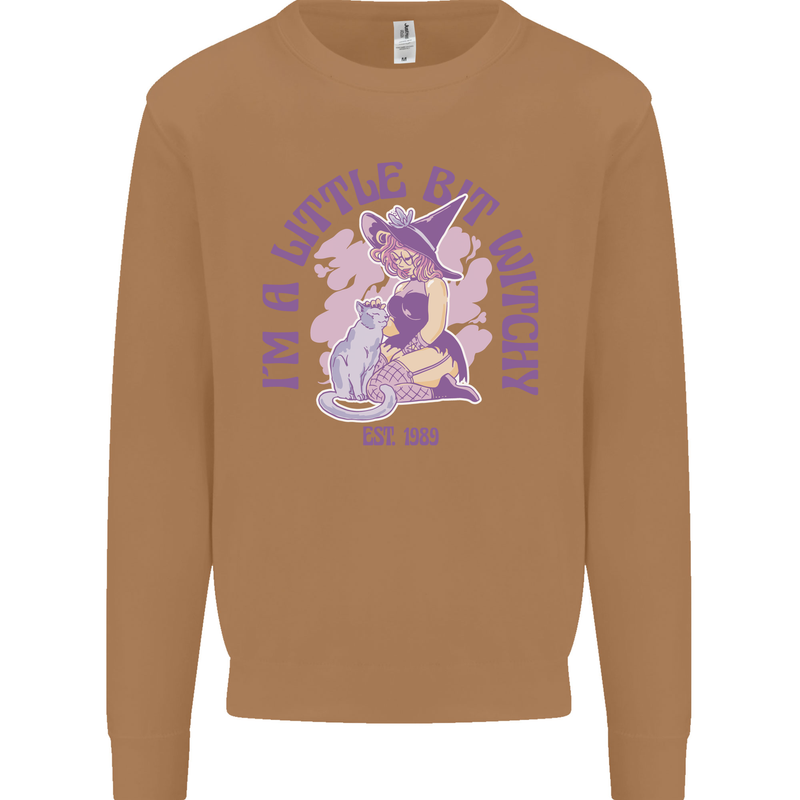 A Bit Witchy Funny Halloween Cat  Witch Mens Sweatshirt Jumper Caramel Latte