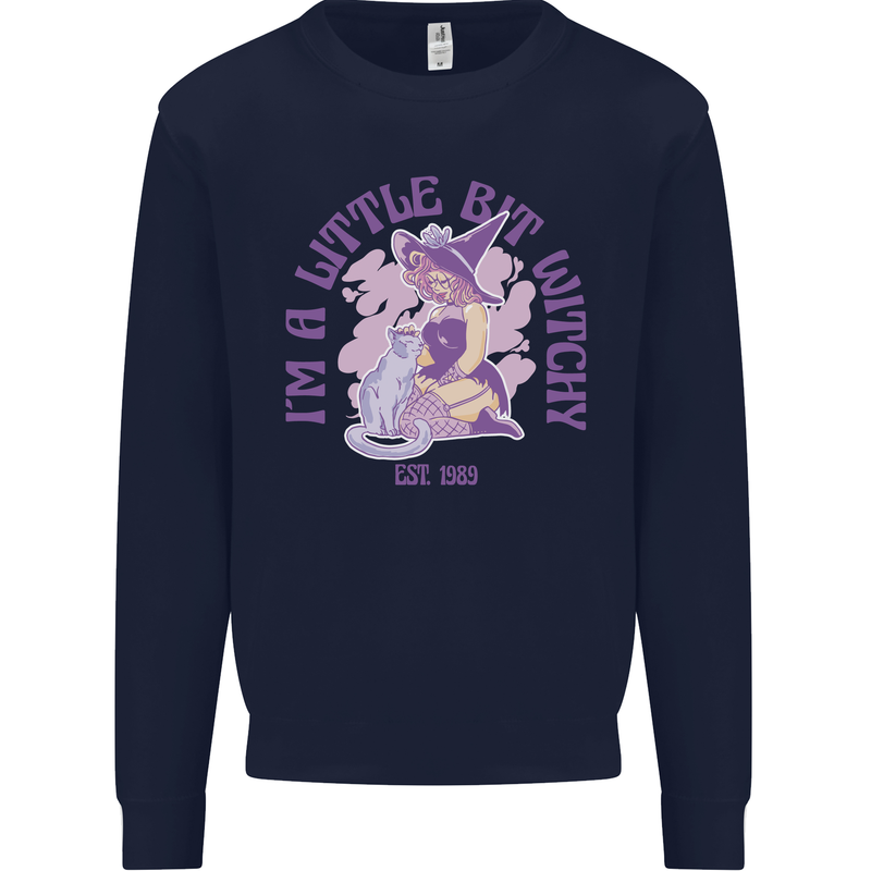 A Bit Witchy Funny Halloween Cat  Witch Mens Sweatshirt Jumper Navy Blue