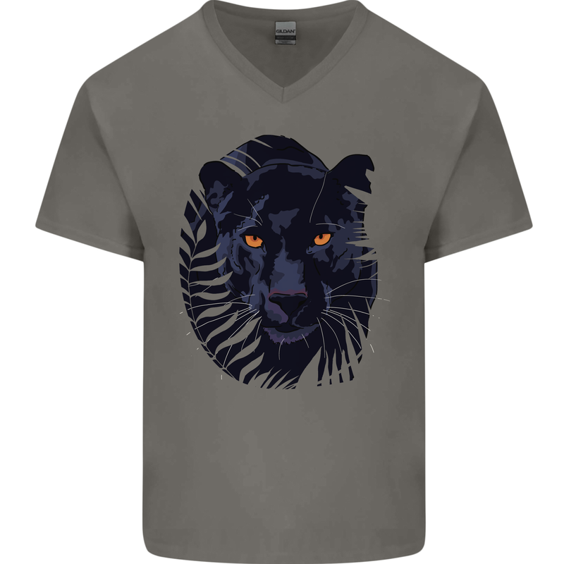 A Black Panther Mens V-Neck Cotton T-Shirt Charcoal