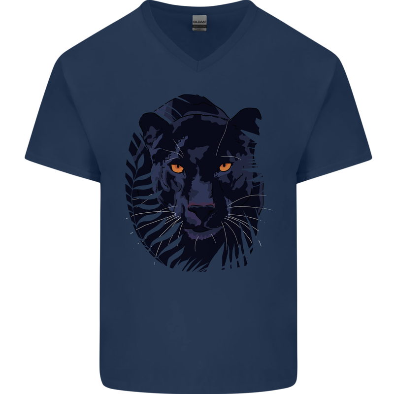 A Black Panther Mens V-Neck Cotton T-Shirt Navy Blue