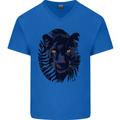 A Black Panther Mens V-Neck Cotton T-Shirt Royal Blue