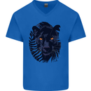A Black Panther Mens V-Neck Cotton T-Shirt Royal Blue