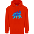 A Blue Flame Grizzly Bear Childrens Kids Hoodie Bright Red