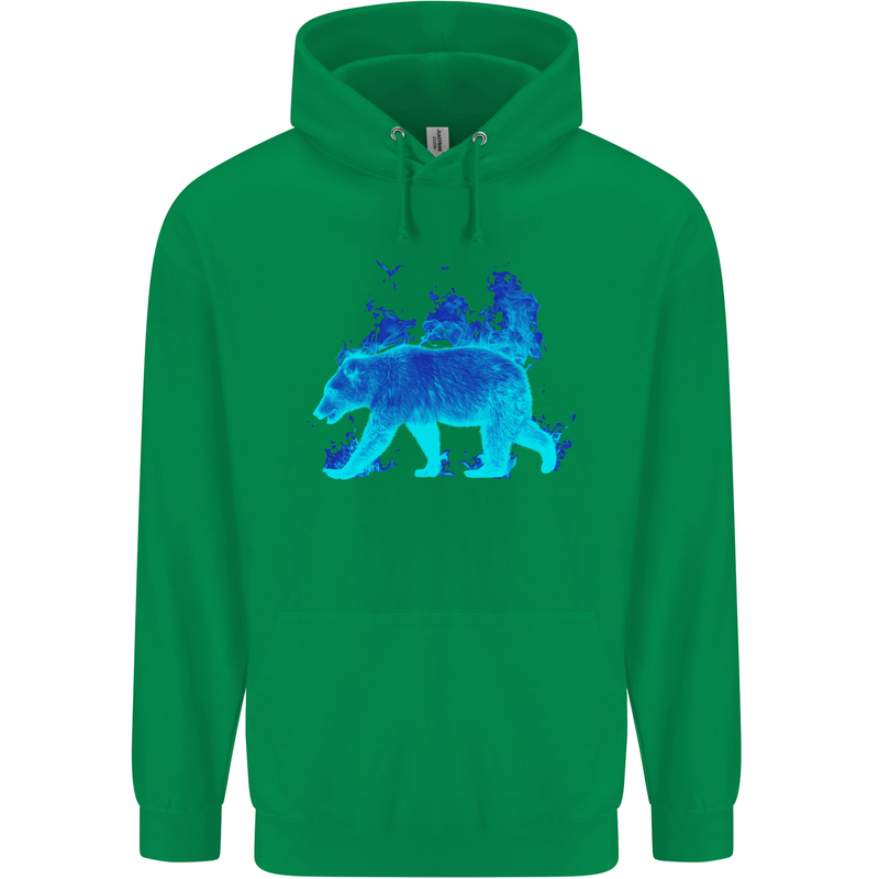 A Blue Flame Grizzly Bear Childrens Kids Hoodie Irish Green