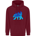 A Blue Flame Grizzly Bear Childrens Kids Hoodie Maroon